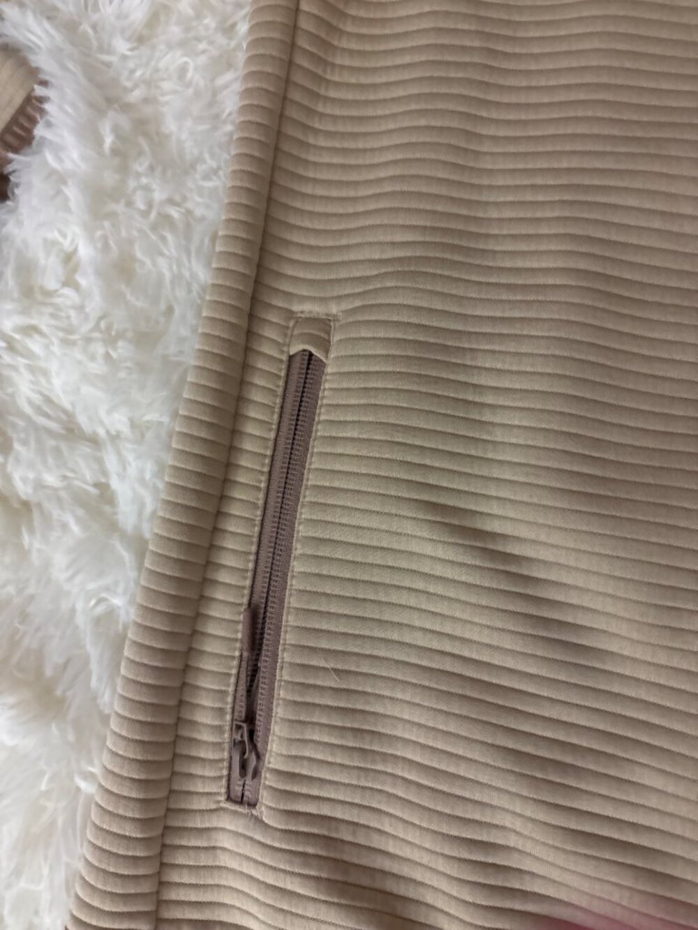 AKHG Womens Blackburn Full Zip Hoodie Beige Performance Fleece S Ribbed Design - Picture 6 of 14